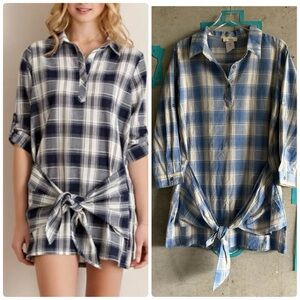 NWT Entro Plaid Tunic Front Knot Tie Mini Dress
